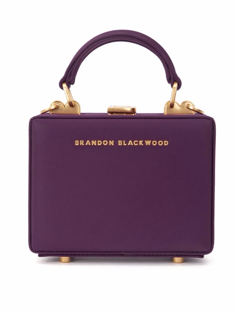 Brandon Blackwood Deep Purple Suede Top Handle Box Bag with Gold Hardware